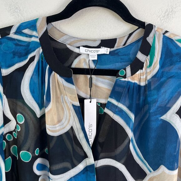 NEW Chicos Womens 10 Pintuck Detail Swirl Print Top Long Sleeve Blouse Shirt - Picture 8 of 16
